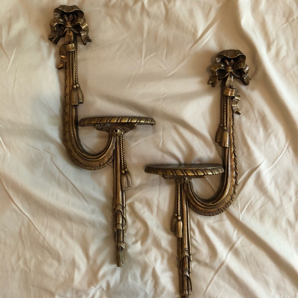 Gold wall sconce shelf set